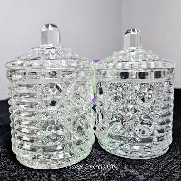 Vtg Indiana Glass Royal Brighton Jam & Sugar Set Beehive Free Emerald Spoon Read - Picture 3 of 12